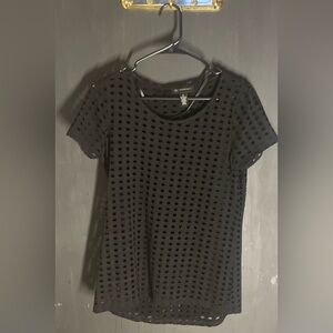 INC International Concepts Black Eyelet Short Sleeve Tee size M